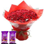 100 Red Roses Bunch Red paper packing + 2 sillk