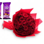 20 Red Roses Bunch Red paper packing + 2 silk