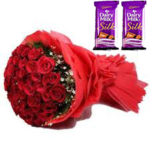 50 Red Roses Bunch Red paper packing + 2 silk