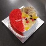 1/2 kg. Heart shape red velvet fresh fruit cake