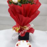 10 Mix Roses Bunch With Red Paper Packing  + 1/2 Kg. Pineapple cake