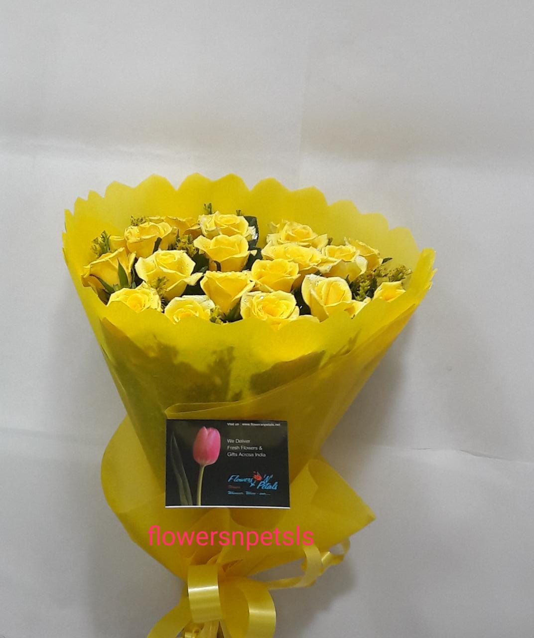 20 Yellow Roses Bunch with Yellow Paper Packing