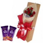 6 Red Roses Bunch Red paper packing + 2 silk