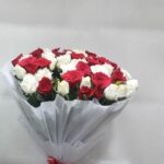 20 Red And White Roses Bunch with White Paper Packing
