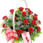 Red Roses Round Arrangement with Greeting Card