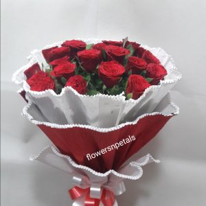 20 Red Roses Hand Bunch with paper packing