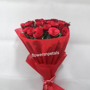 20 Red Roses Bunch with Red Paper Packing